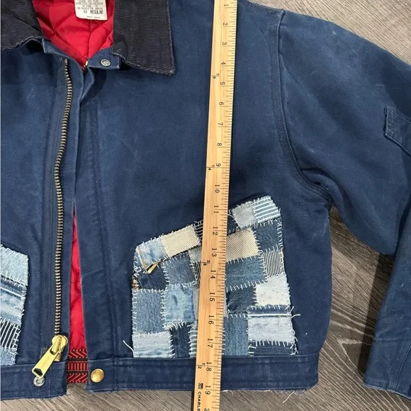 Vintage Y2K Carhartt Blue cropped Detroit style workwear  with Sashiko Denim - Picture 5 of 6